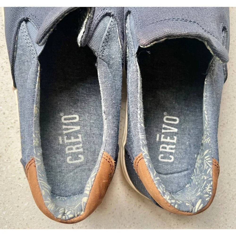 Crevo Mens Baldwin Slip On Sneakers Size 10.5 Denim Blue & Tan Canvas Shoes